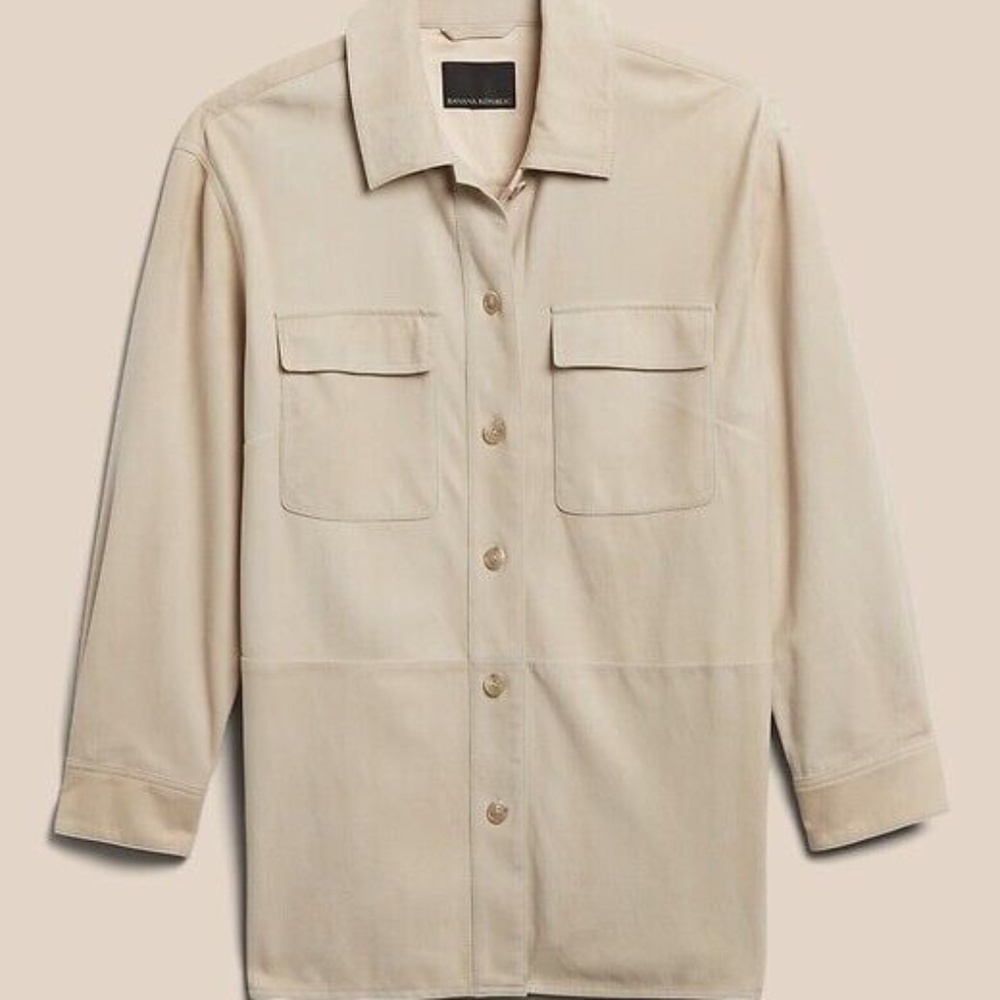 NWT-Banana Republic suede beige shirt - Picture 2 of 11